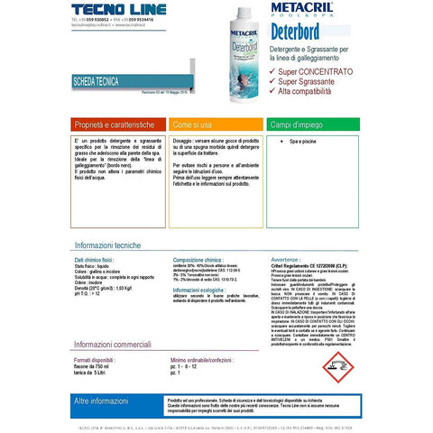 METACRIL - Deterbord - detergente per linea di galleggiamento 1 lt | Prodotto vasca idromassaggio, spa, piscina