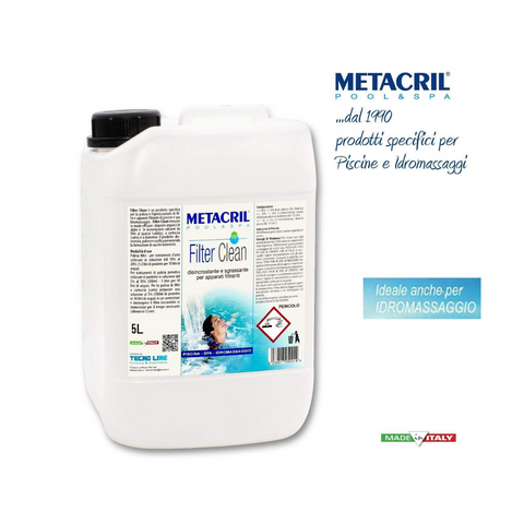METACRIL - Filter Clean - Disincrostante per filtri di Piscina e Idromassaggio 5 lt | Prodotto piscine, vasche idromassaggio